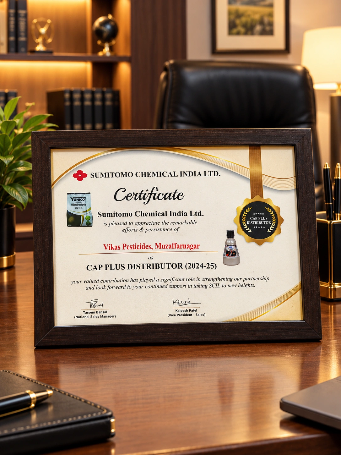 Sumitomo Chemical India Cap Plus Distributor certificate