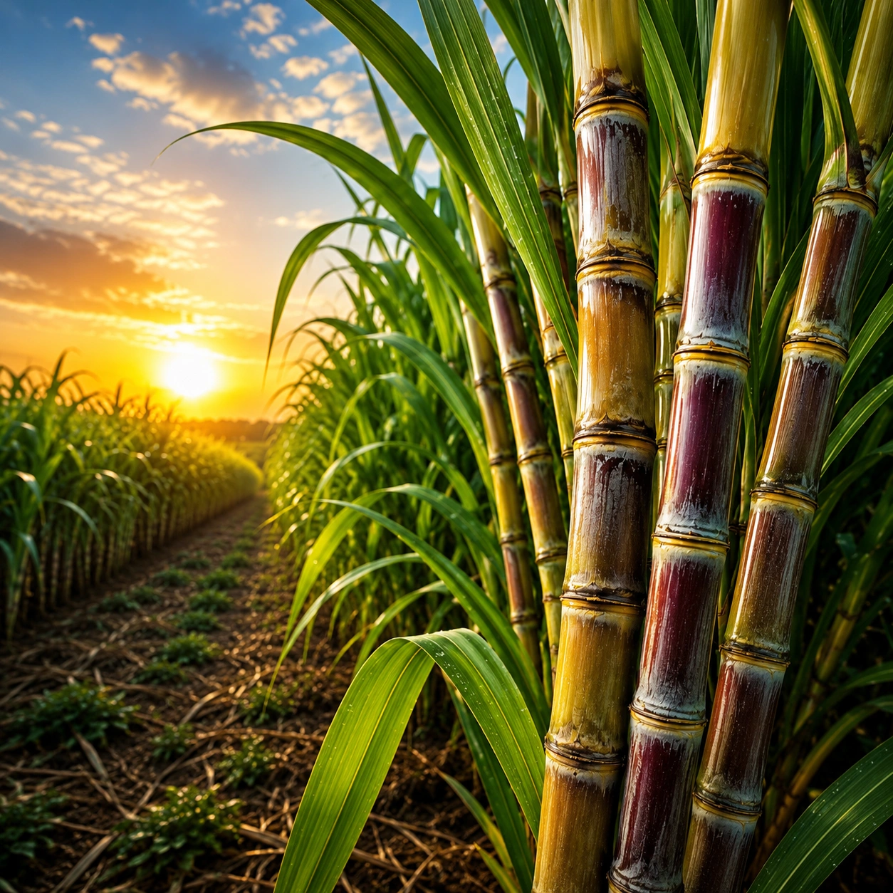 Sugarcane field at sunrise